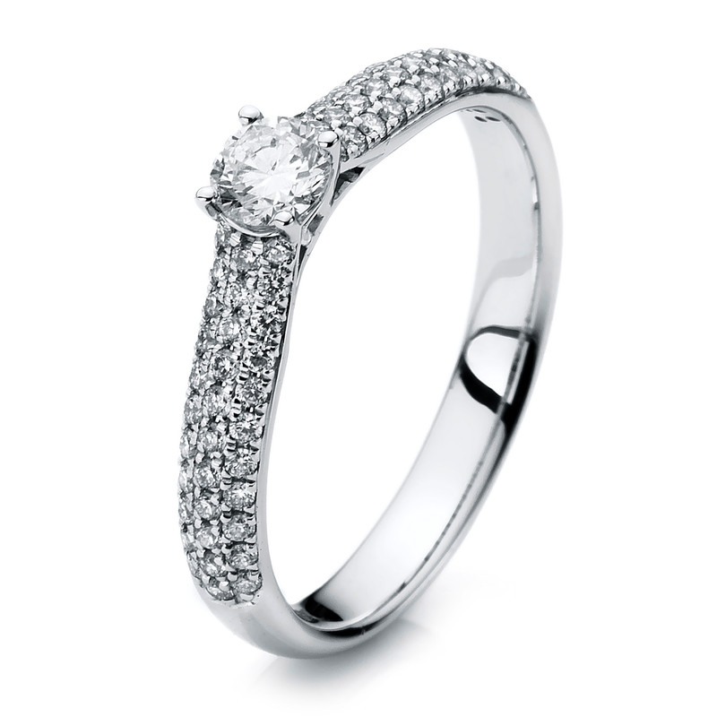 Image 90000026 - Ring 4er-Krappe 14 kt WG, 1 Brill. 0,24 ct, TW-si, 66 Brillanten 0,30 ct, TW-si, ...