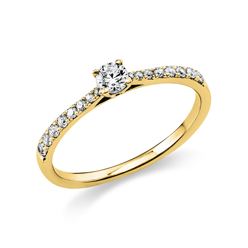 Image 90000033 - Ring 4er-Krappe 14 kt GG, 1 Brill. 0,15 ct, TW-si, 2 Brillanten 0,02 ct, TW-si, 14 ...