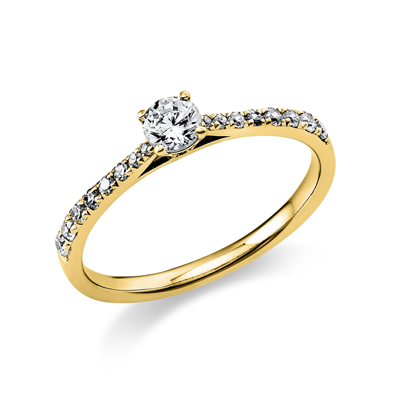 Image 90000037 - Ring 4er-Krappe 14 kt GG, 1 Brill. 0,20 ct, TW-si, 16 Brillanten 0,17 ct, TW-si, ...