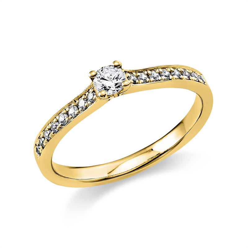 Image 90000046 - Ring 4er-Krappe 14 kt GG, 1 Brill. 0,15 ct, TW-si, 16 Brillanten 0,14 ct, TW-si, ...