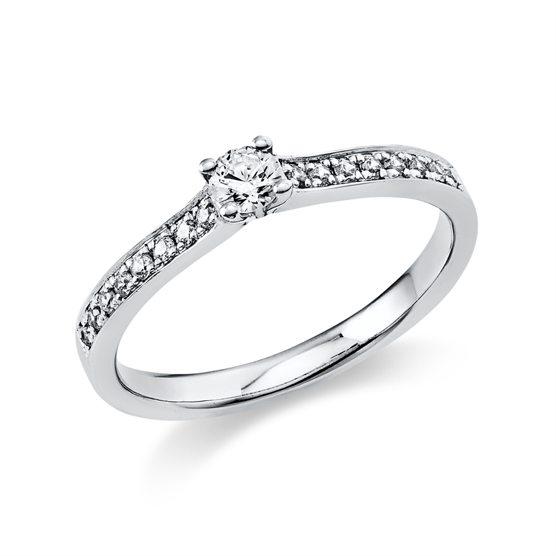 Image 90000048 - Ring 4er-Krappe 14 kt WG, 1 Brill. 0,15 ct, TW-si, 16 Brillanten 0,14 ct, TW-si, ...