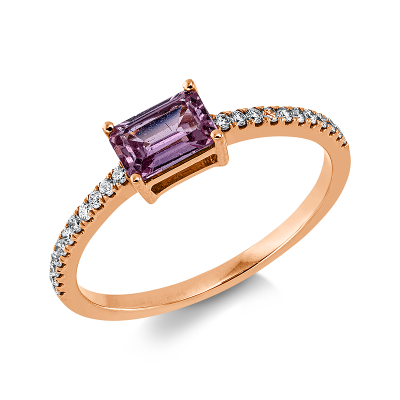 Image 90000094 - Ring 4er-Krappe 18 kt RG, 22 Brillanten 0,13 ct, W-pi, 1 Saphir 0,62 ct pink, ...