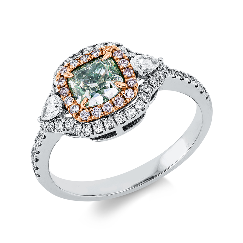 Image 90000098 - Ring 18 kt WG RG, GIA 6345935395, 2 Tropfen 0,11 ct, F-vsi, 42 Brillanten 0,22 ct, F-vvs, ...