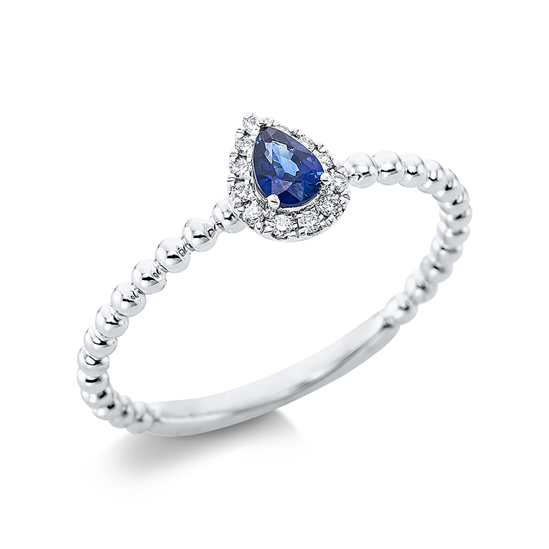 Image 90000101 - Ring 3er-Krappe 18 kt WG, 12 Brillanten 0,05 ct, TW-si, 1 Saphir 0,17 ct blau, ...