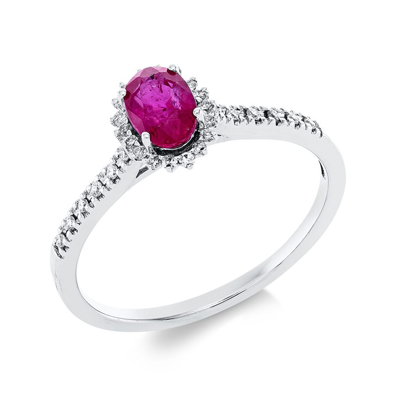 Image 90000103 - Ring 4er-Krappe 18 kt WG, 30 Brillanten 0,11 ct, TW-si, 1 Rubin 0,57 ct rot, ...
