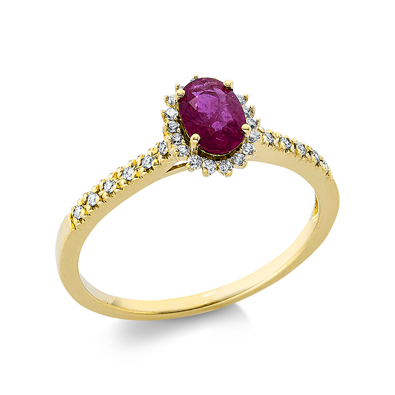 Image 90000104 - Ring 18 kt GG, 30 Brillanten 0,11 ct, TW-si, 1 Rubin 0,49 ct rot, ...