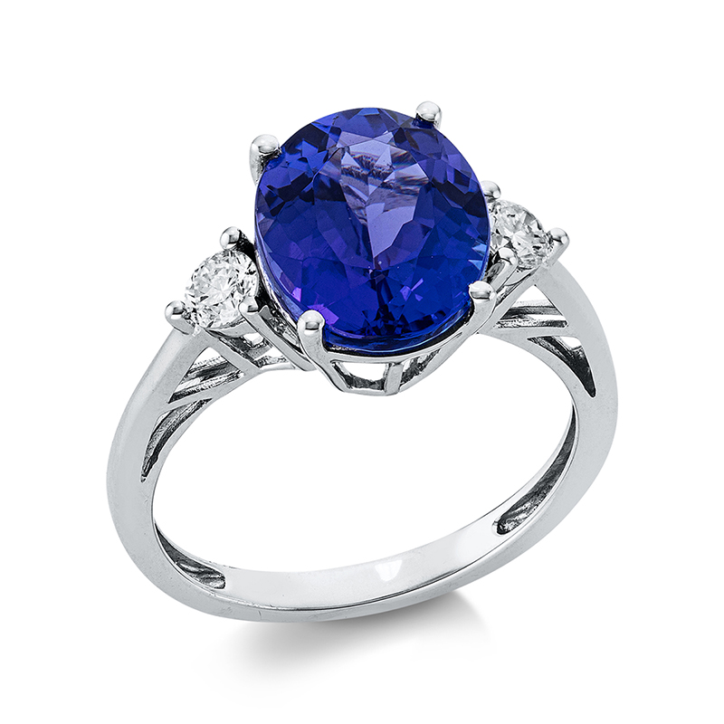 Image 90000106 - Ring 4er-Krappe 14 kt WG, 2 Brillanten 0,28 ct, TW-si, 1 Tansanit 4,65 ct blau, H:16,1 ...