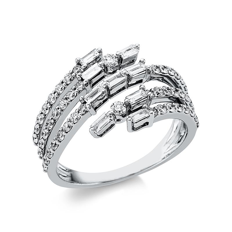 Image 90000110 - Ring 18 kt WG, 9 Baguette 0,24 ct, TW-vsi/si, 20 Brillanten 0,64 ct, TW-vsi/si, B:12,1 ...