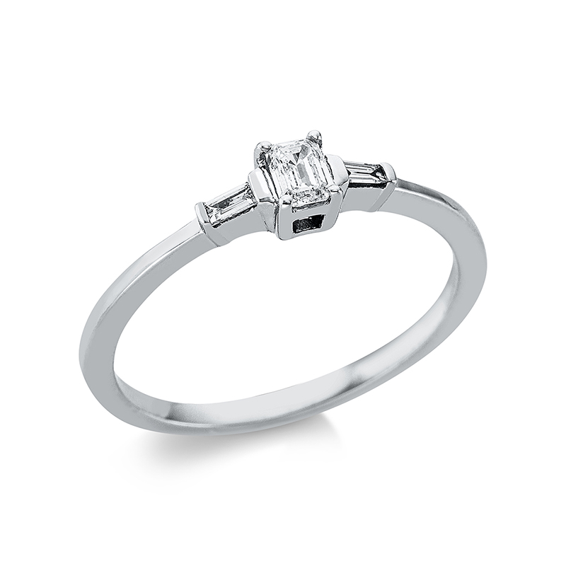 Image 90000114 - Ring 4er-Krappe 18 kt WG, 1 Sm.schliff 0,16 ct, TW-si, 2 Trapeze 0,04 ct, TW-si, ...