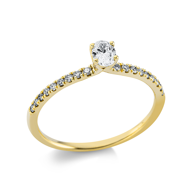 Image 90000121 - Ring 4er-Krappe 18 kt GG, 1 Oval 0,19 ct, TW-si, 18 Brillanten 0,15 ct, TW-si, ...