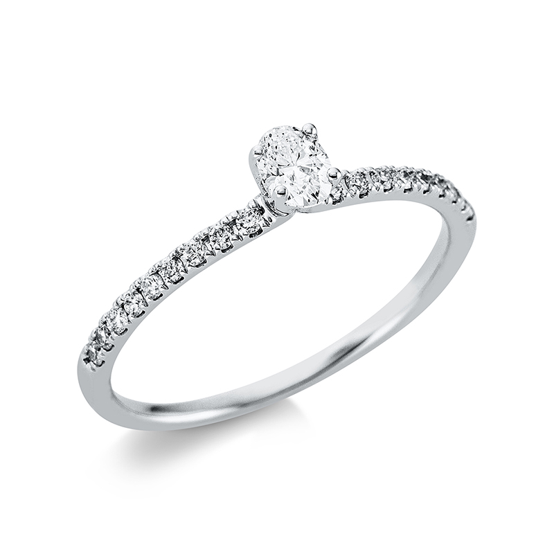 Image 90000123 - Ring 4er-Krappe 18 kt WG, 1 Oval 0,19 ct, TW-si, 18 Brillanten 0,15 ct, TW-si, ...