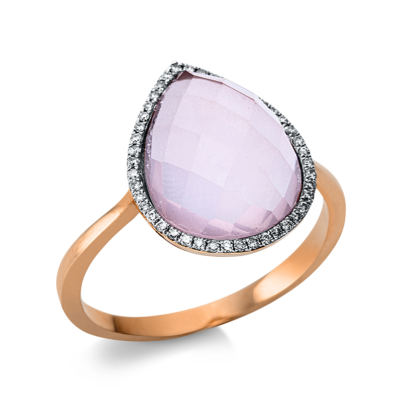 Image 90000130 - Ring 3er-Krappe 18 kt RG WG, 44 Brillanten 0,12 ct, TW-si, 1 Rosenquarz 4,75 ct pink, ...