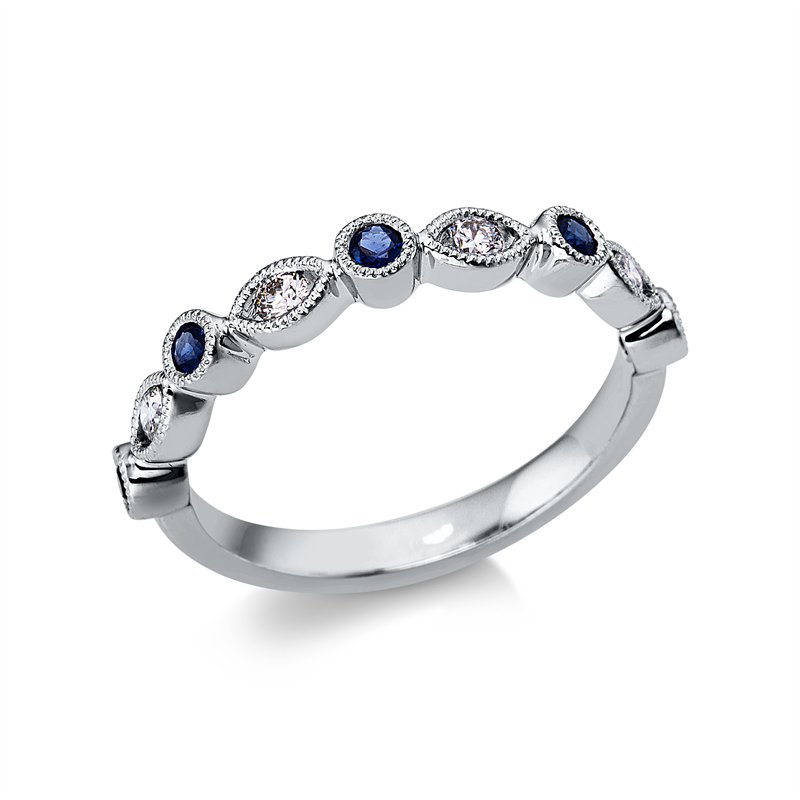 Image 90000132 - Ring Zarge 18 kt WG, 4 Brillanten 0,18 ct, TTLB-si, 5 Saphire 0,21 ct blau, ...