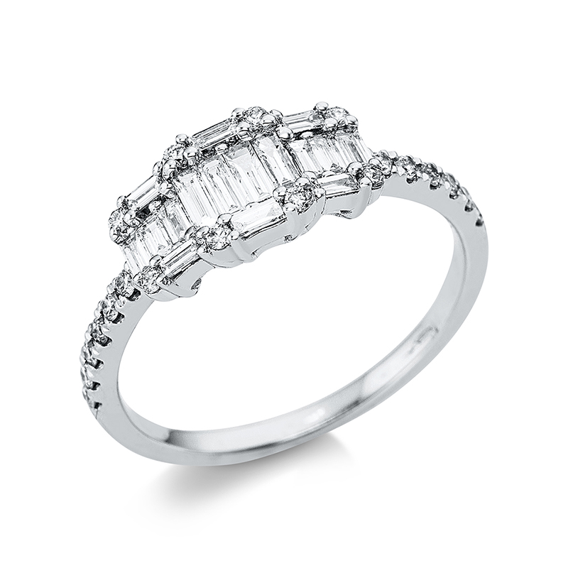 Image 90000134 - Ring 18 kt WG, 16 Baguette 0,48 ct, TW-si, 20 Brillanten 0,18 ct, TW-si, ...