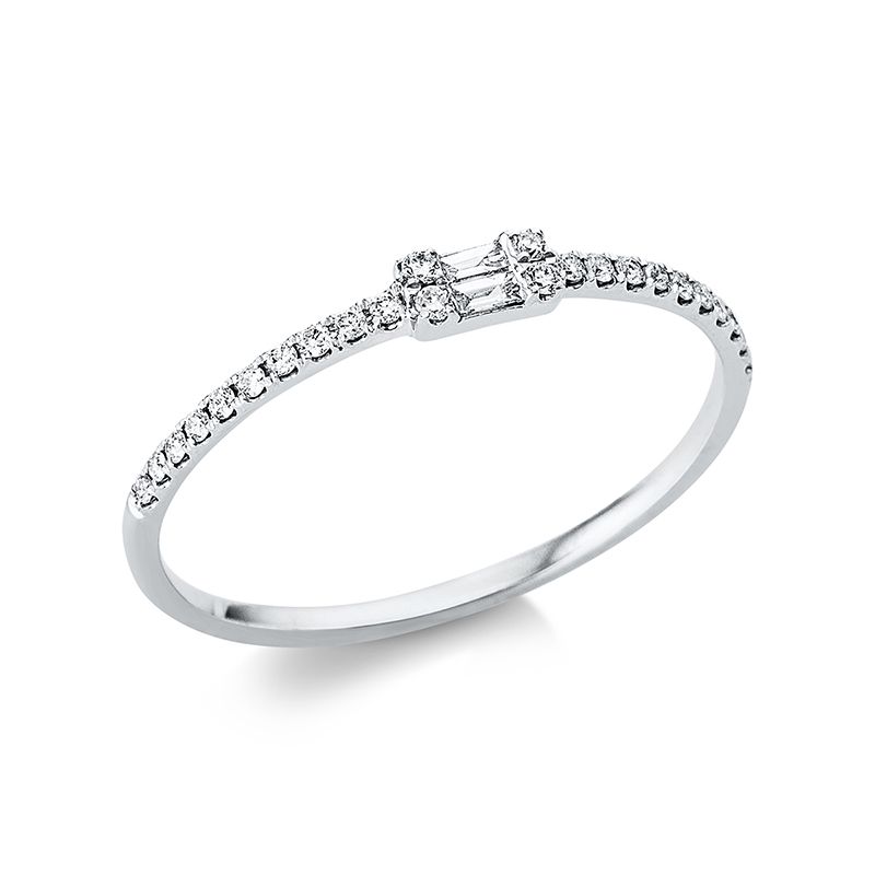 Image 90000140 - Ring 18 kt WG, 2 Baguette 0,03 ct, TW-vsi, 24 Brillanten 0,09 ct, TW-si, H:4,6 mm, B:2,4 ...