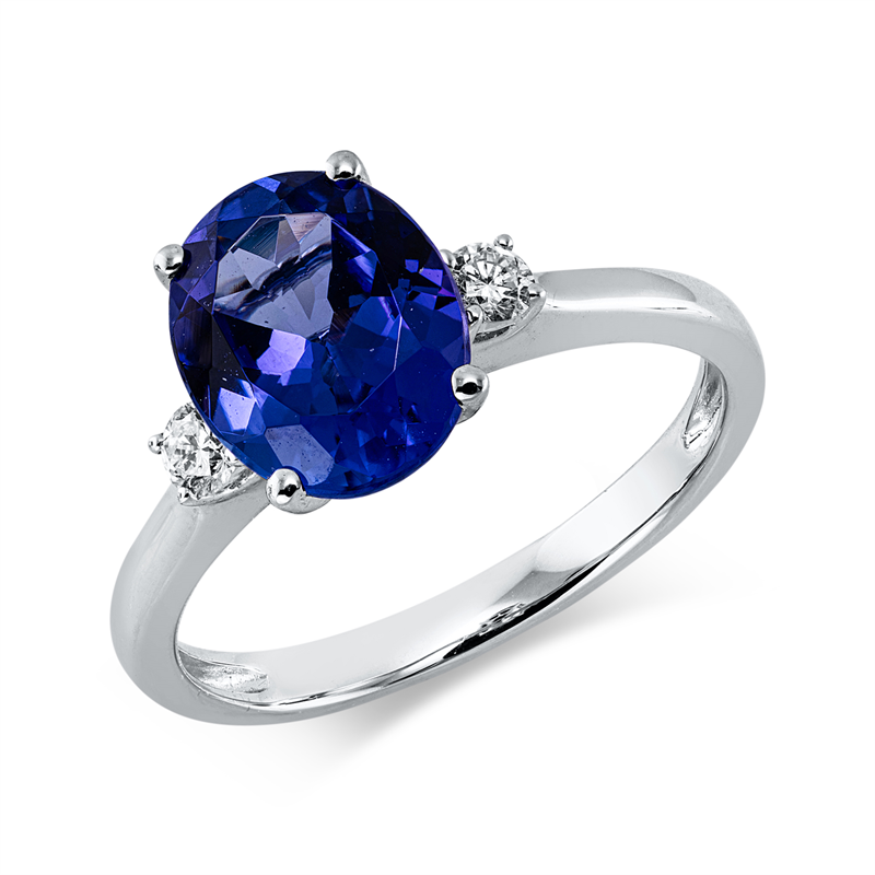 Image 90000144 - Ring 4er-Krappe 18 kt WG, 2 Brillanten 0,13 ct, TW-si, 1 Tansanit 2,35 ct blau, ...