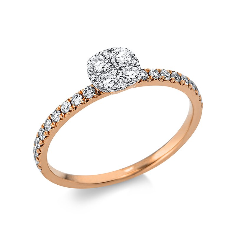 Image 90000145 - Ring 18 kt RG, Fassung rhodiniert, 23 Brillanten 0,26 ct, TW-si, 4 Brillanten 0,27 ct, ...