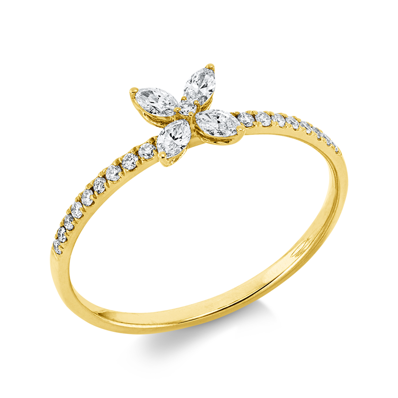 Image Ring 18 kt GG, 4 Navette 0,16 ct, TW-vsi/si, 21 Brillanten 0,09 ct, TW-vsi/si, Weite:53