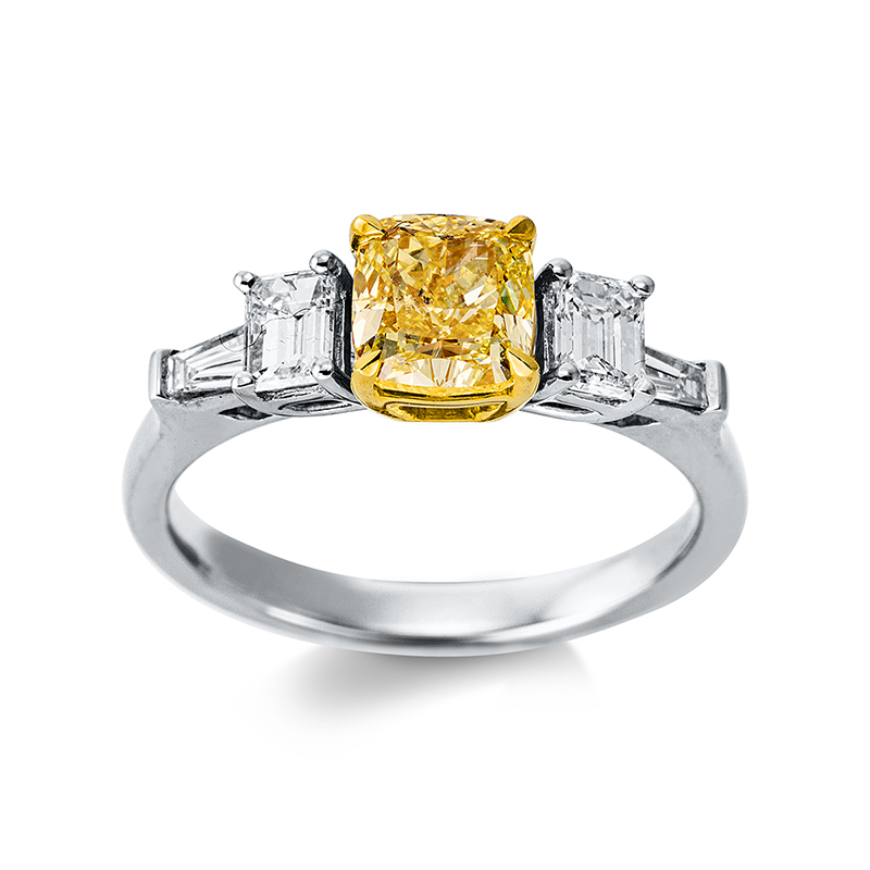 Image 90000153 - Ring 4er-Krappe 18 kt WG GG, 2 Sm.schliff 0,39 ct, TW-si, 1 Cushion 1,01 ct, gelb-si, 2 ...