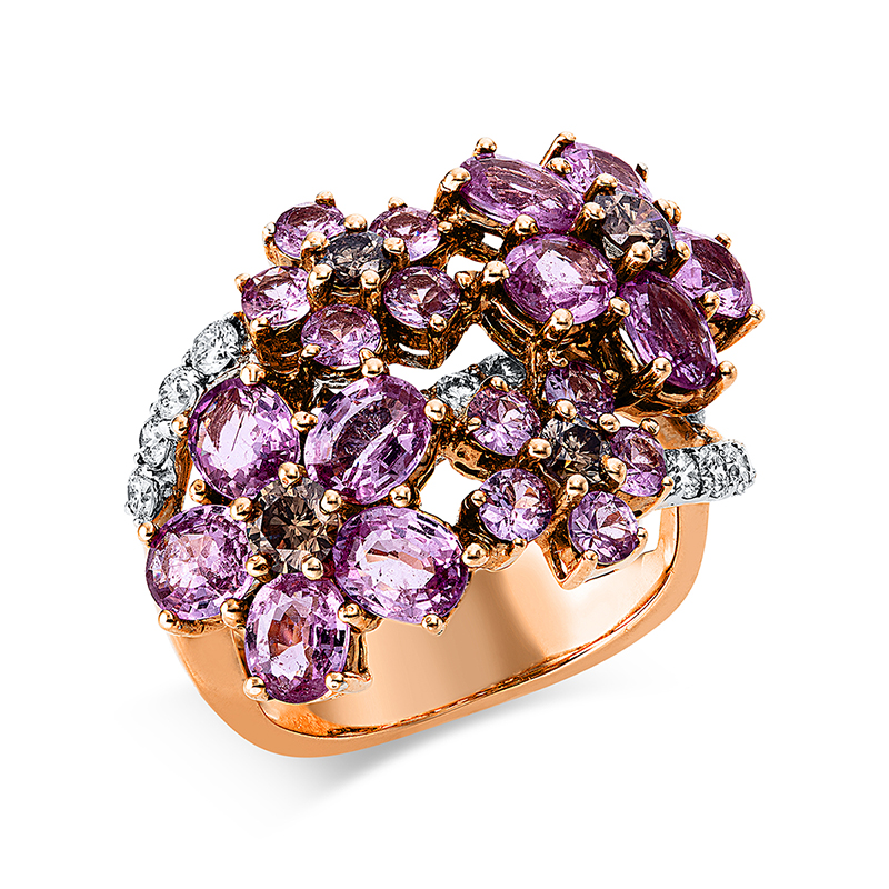 Image Ring 18 kt RG WG, 17 Brillanten 0,63 ct, TW-vsi/si, 4 Brillanten 0,55 ct, braun, 20 ...