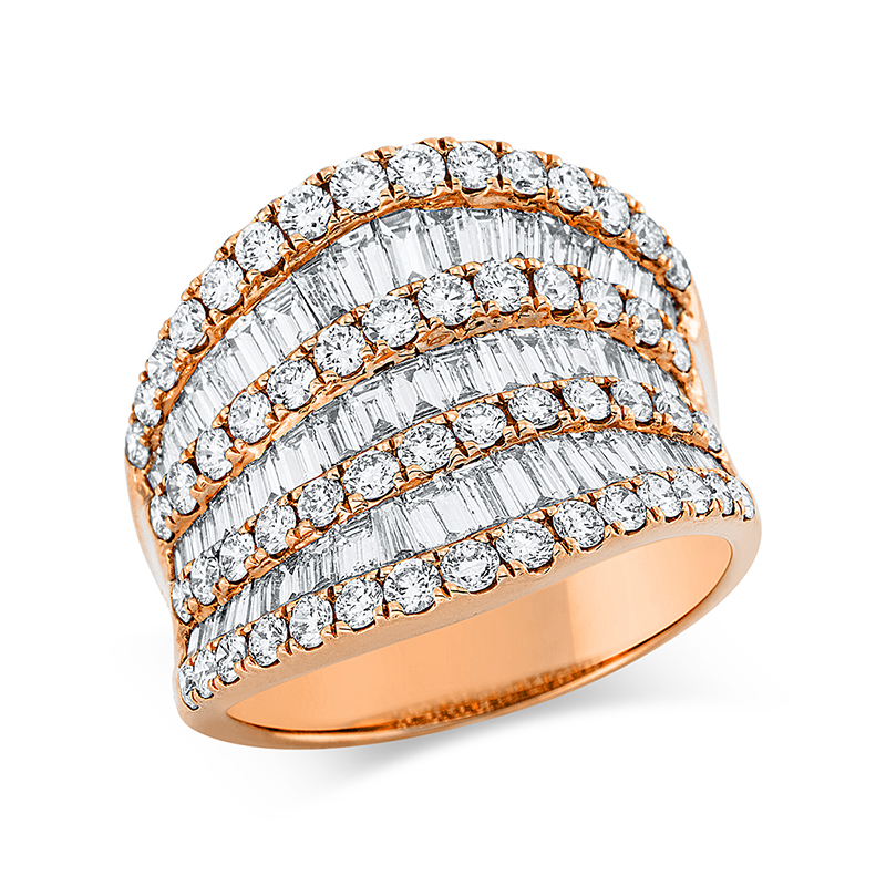 Image Ring 18 kt RG, 59 Trapeze 1,58 ct, TW-vsi, 56 Brillanten 1,39 ct, TW-vsi, Weite:54