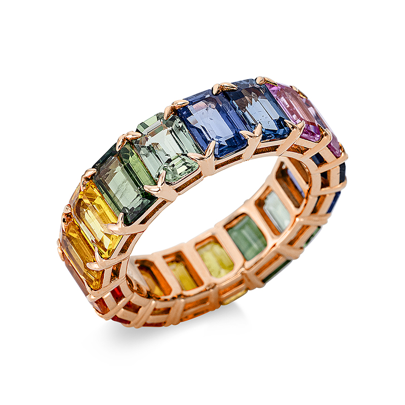 Image Ring 18 kt RG, 19 Saphire 12,89 ct multicolor, B:6,0 mm, Weite:60