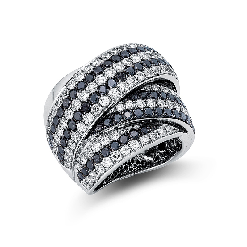 Image Ring 18 kt WG, 113 Brillanten 2,70 ct, TW-vsi/si, 91 Brillanten 2,36 ct, schwarz, Weite:55