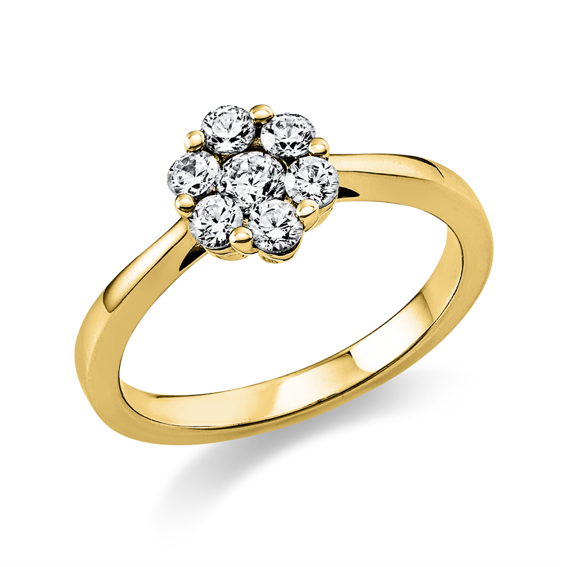 Image Ring 18 kt GG, 1 Brill. 0,13 ct, TW-si, 6 Brillanten 0,38 ct, TW-si, B:7,6 mm, Ø:7,6 mm, ...
