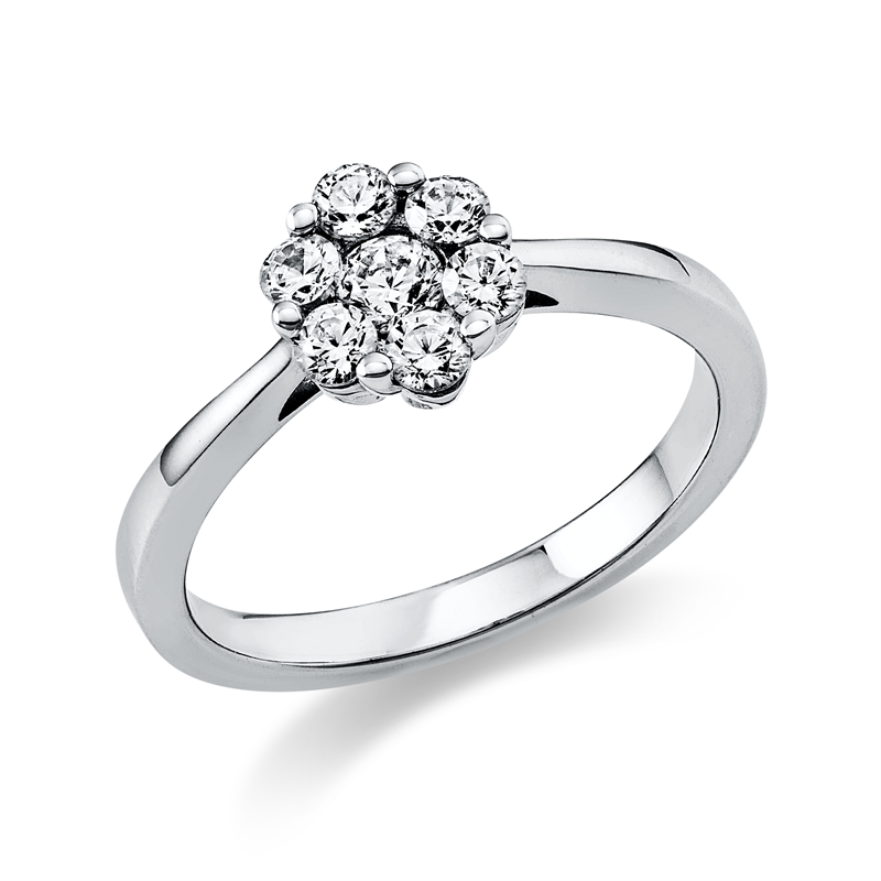 Image Ring 950 Pt Platin, 1 Brill. 0,14 ct, TW-si, 6 Brillanten 0,37 ct, TW-si, B:7,6 mm, ...