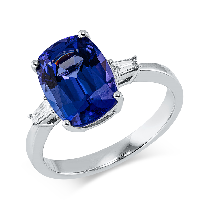 Image 90000291 - Ring 18 kt WG, 2 Trapeze 0,14 ct, TW-si, 1 Tansanit 3,82 ct blau, H:13,3 mm, B:9,8 mm, ...