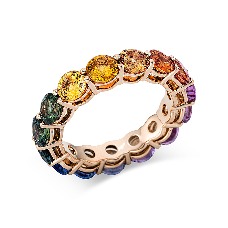 Image 90000295 - Ring 4er-Krappe 18 kt RG, 15 Saphire 6,74 ct fancy, B:4,5 mm, ...