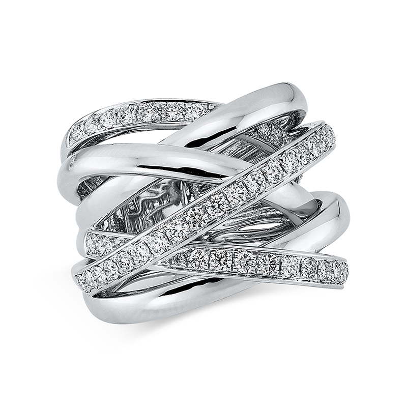 Image 90000296 - Ring 18 kt WG, 59 Brillanten 1,25 ct, TW-si, H:25,0 mm, B:17,5 mm, S:6,3 mm, ...