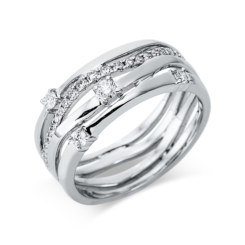 Image 90000299 - Ring 18 kt WG, 4 Brillanten 0,18 ct, TW-si, 28 Brillanten 0,21 ct, TW-si, B:7,3 mm, ...