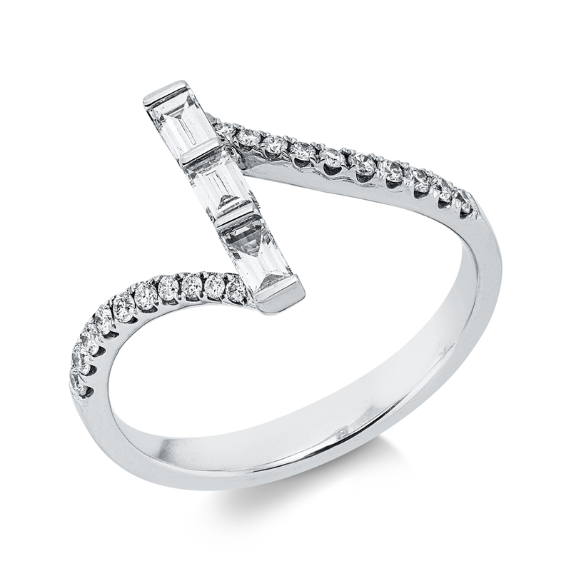 Image 90000301 - Ring 18 kt WG, 3 Baguette 0,27 ct, TW-si, 20 Brillanten 0,18 ct, TW-si, H:2,0 mm, B:11,8 ...