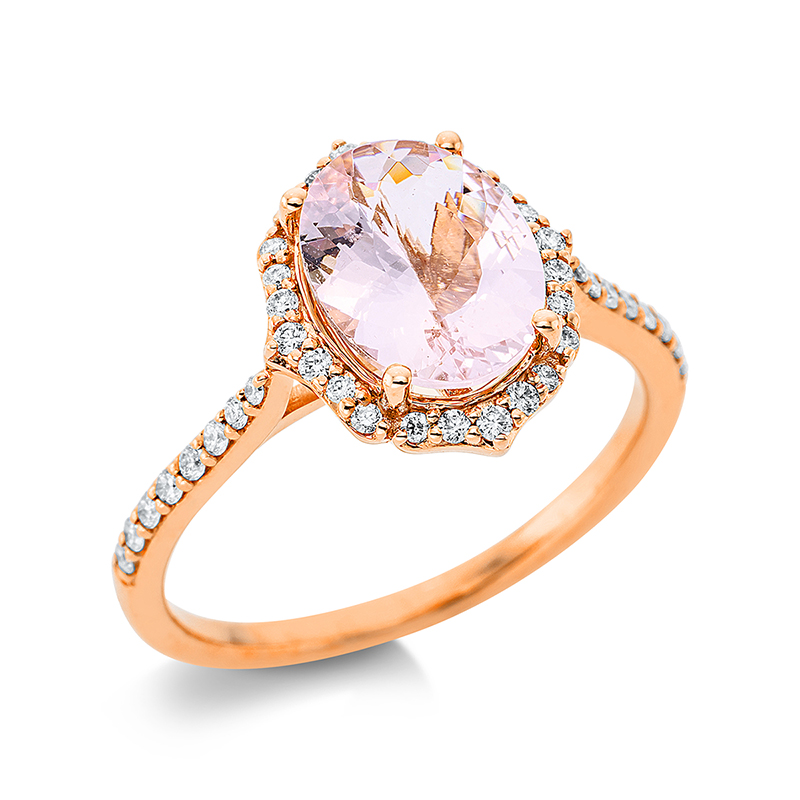 Image 90000329 - Ring 4er-Krappe 18 kt RG, 40 Brillanten 0,19 ct, TW-si, 1 Morganit 1,47 ct pink, H:10,3 ...