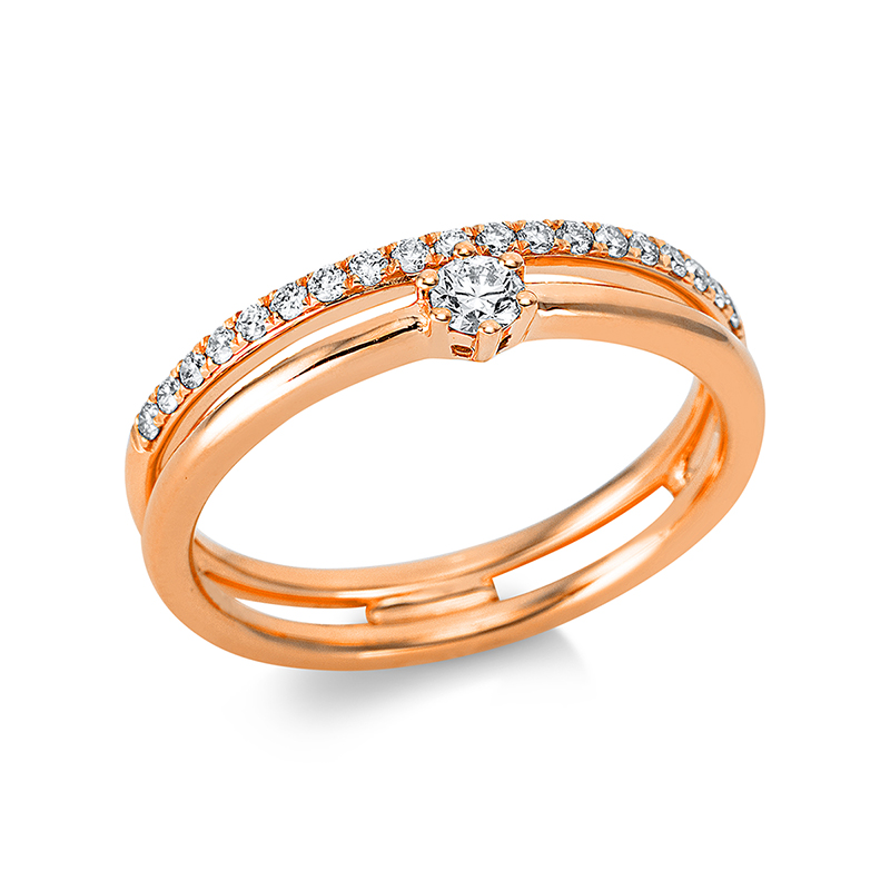 Image 90000343 - Ring 18 kt RG, 1 Brill. 0,08 ct, TW-si, 19 Brillanten 0,15 ct, TW-si, B:4,8 mm, ...