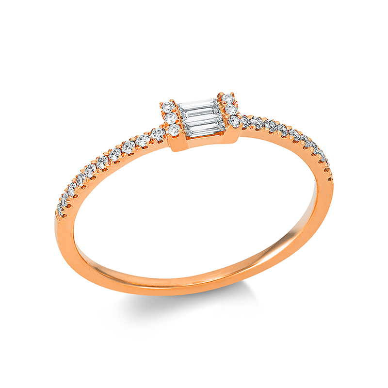 Image 90000347 - Ring 18 kt RG, 2 Baguette 0,09 ct, TW-si, 26 Brillanten 0,11 ct, TW-si, H:5,4 mm, B:3,1 ...
