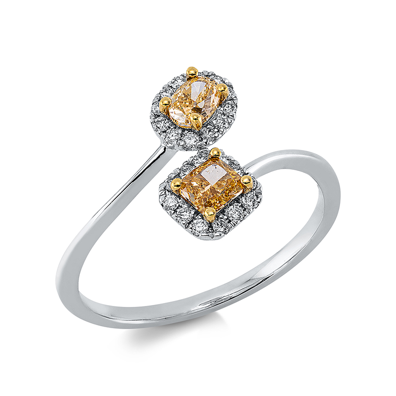 Image 90000363 - Ring 18 kt WG GG, 24 Brillanten 0,12 ct, TW-si, 2 Fant-Schl. 0,42 ct, gelb, ...