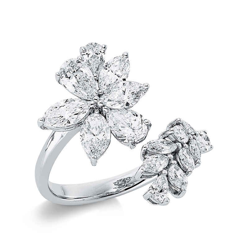 Image 90000364 - Ring 18 kt WG, 5 Tropfen 0,93 ct, TW-si, 6 Navette 1,17 ct, TW-si, 5 Navette 0,32 ct, TW, ...