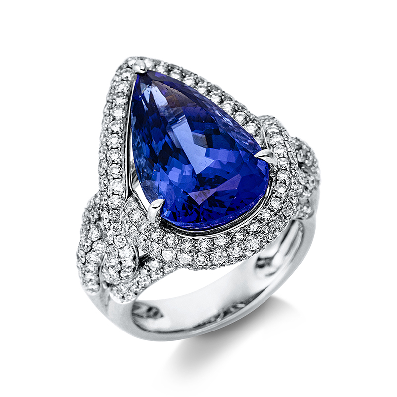 Image 90000373 - Ring 3er-Krappe 18 kt WG, 274 Brillanten 2,60 ct, TW-si, 1 Tansanit 10,24 ct blau, H:24,4 ...