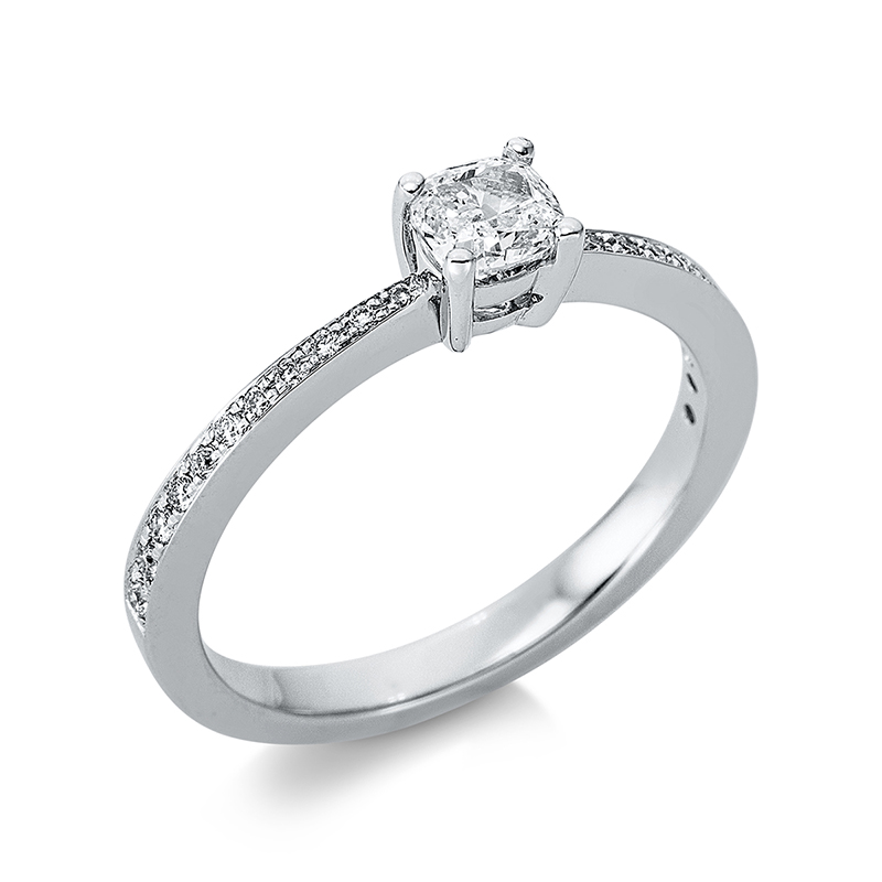 Image 90000378 - Ring 4er-Krappe 18 kt WG, 1 Cushion 0,32 ct, TW-vsi, 22 Brillanten 0,10 ct, TW-vsi, ...