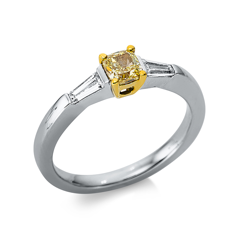 Image 90000379 - Ring 4er-Krappe 18 kt WG GG, 2 Trapeze 0,28 ct, TW-vsi, 1 Cushion 0,46 ct, gelb, H:13,0 ...