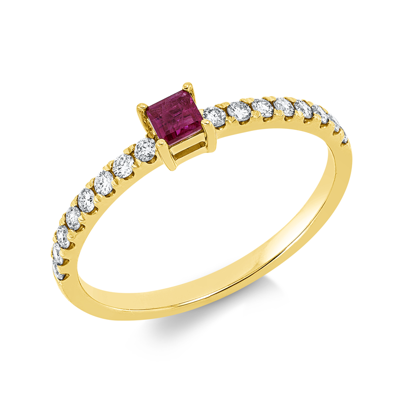 Image 90000391 - Ring 18 kt GG, 16 Brillanten 0,22 ct, W-si, 1 Rubin 0,19 ct rot, H:3,4 mm, B:3,4 mm, ...