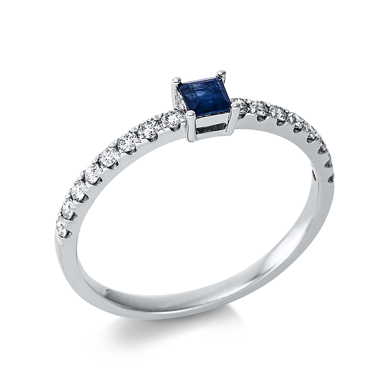 Image 90000392 - Ring 18 kt WG, 16 Brillanten 0,22 ct, W-si, 1 Saphir 0,18 ct blau, ...