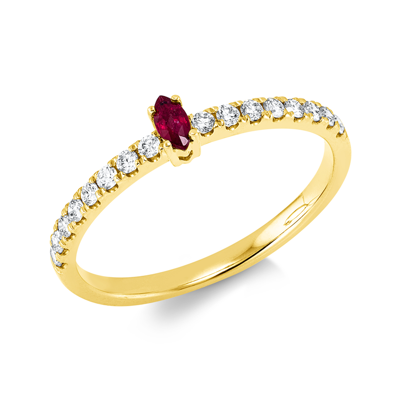 Image 90000393 - Ring 18 kt GG, 16 Brillanten 0,23 ct, W-si, 1 Rubin 0,11 ct rot, H:2,2 mm, B:4,0 mm, ...