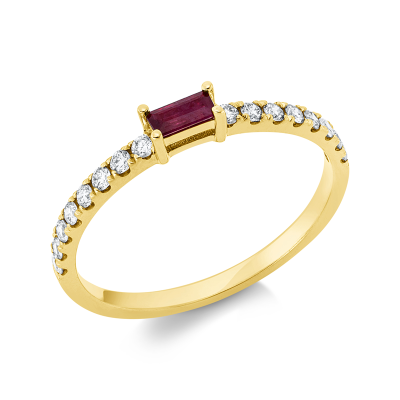 Image 90000394 - Ring 18 kt GG, 16 Brillanten 0,22 ct, W-si, 1 Rubin 0,15 ct rot, ...