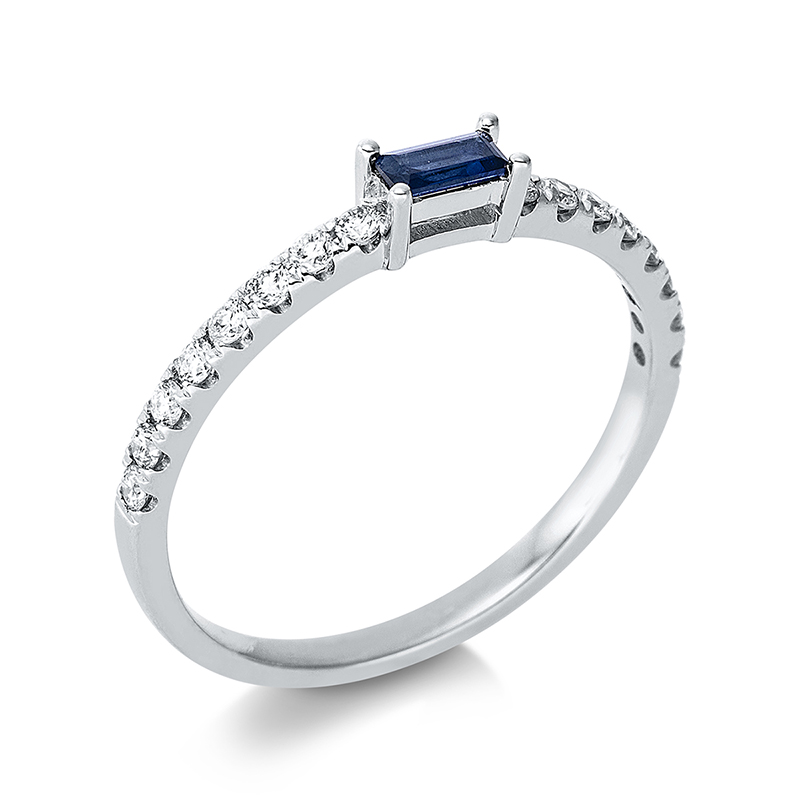 Image 90000397 - Ring 18 kt WG, 16 Brillanten 0,23 ct, W-si, 1 Saphir 0,18 ct blau, ...