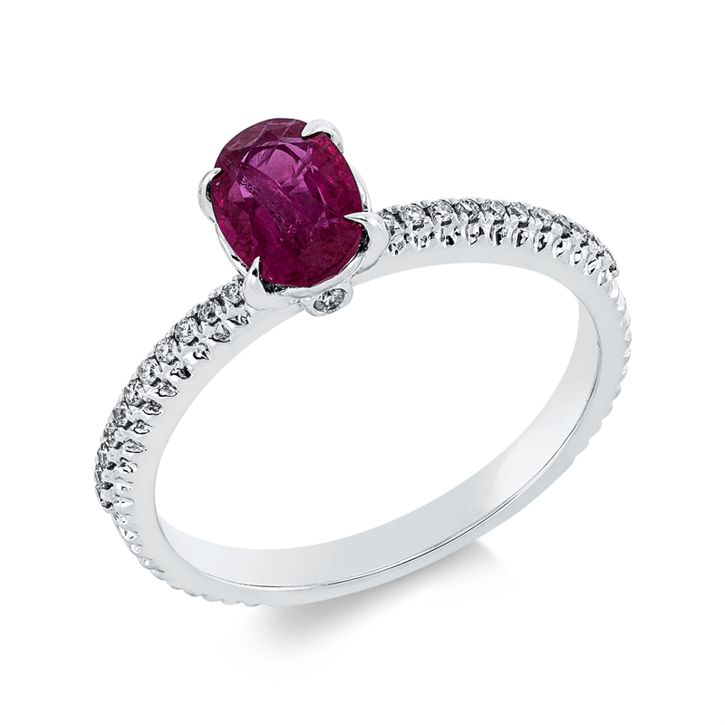 Image 90000404 - Ring 4er-Krappe 18 kt WG, 26 Brillanten 0,10 ct, TW-si, 1 Rubin 0,94 ct rot, H:5,4 mm, ...