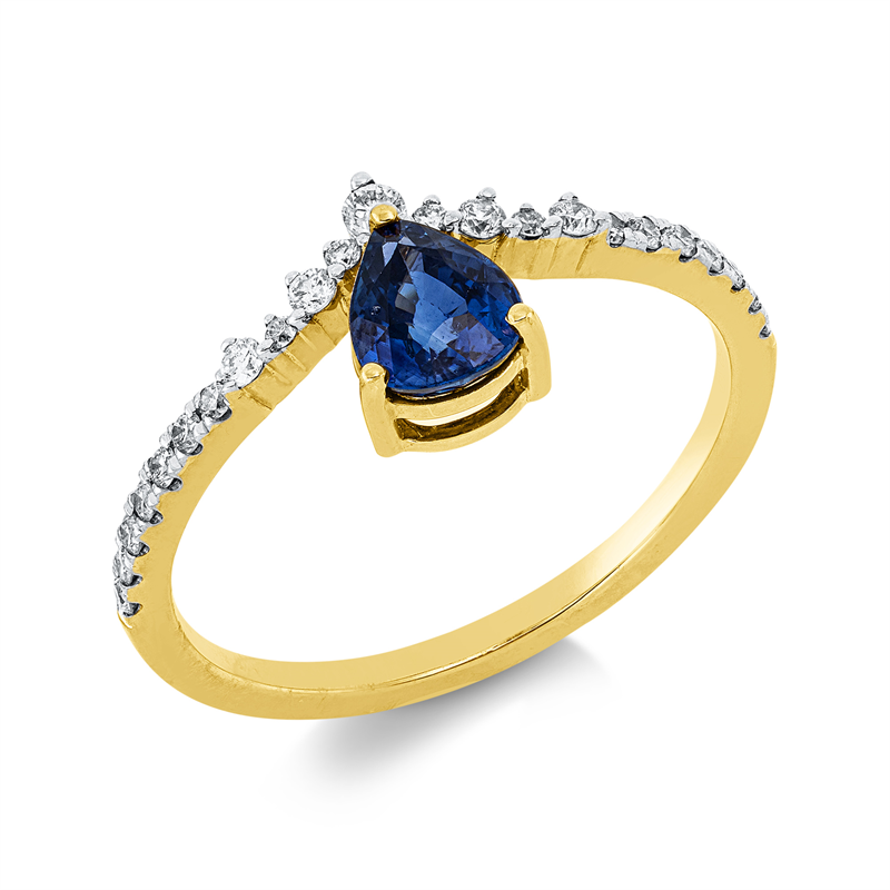 Image 90000406 - Ring 18 kt GG WG, 23 Brillanten 0,20 ct, W-pi, 1 Saphir 0,84 ct blau, ...
