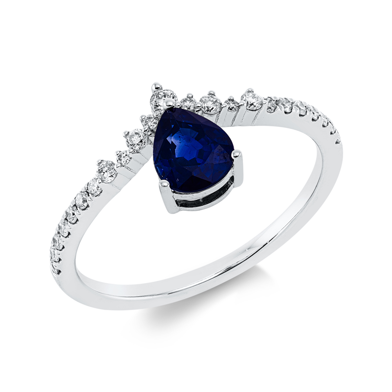 Image 90000408 - Ring 3er-Krappe 18 kt WG Tropfen, 23 Brillanten 0,20 ct, W-pi, 1 Saphir 0,73 ct blau, ...
